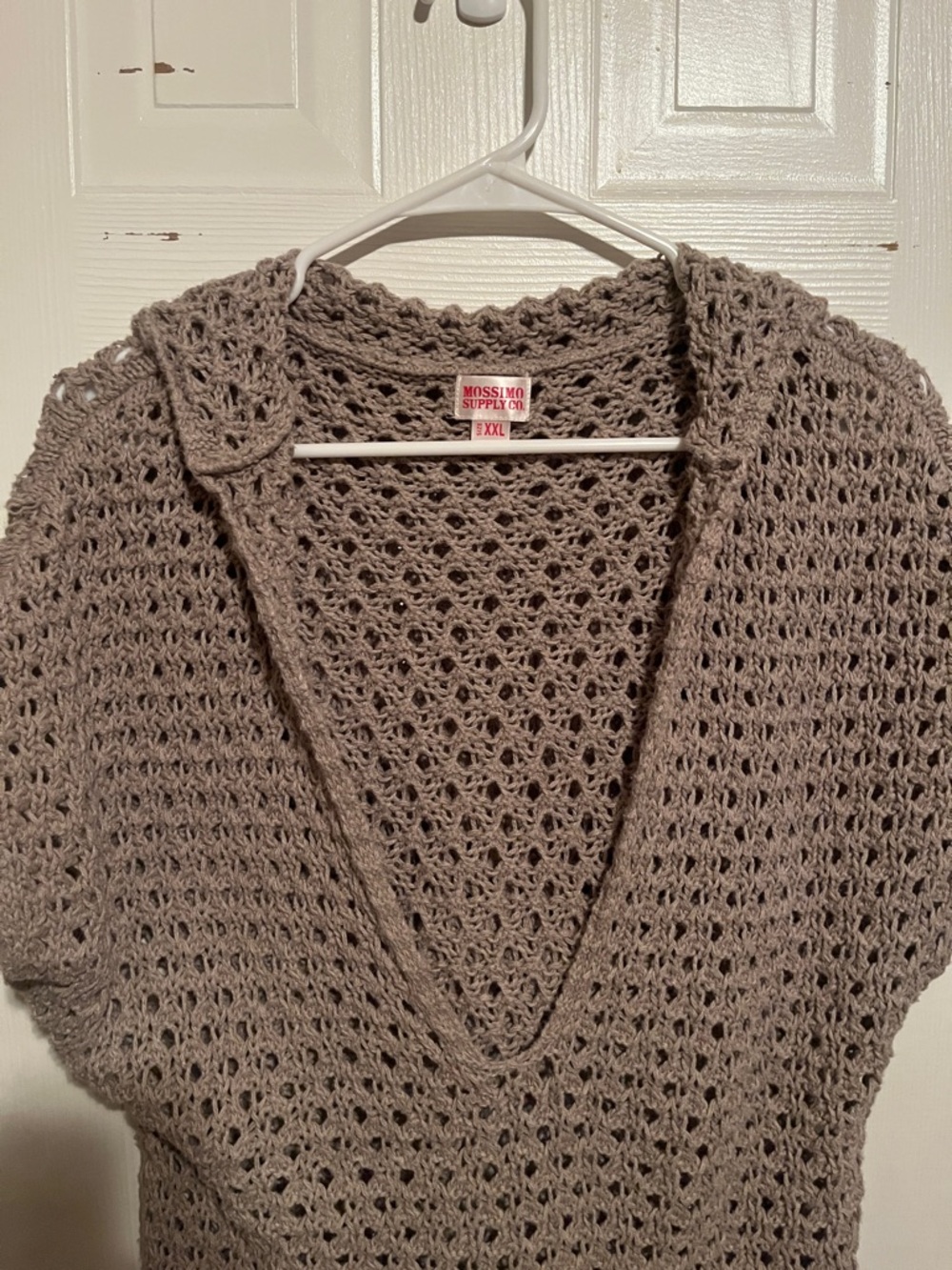 Mossimo Supply Co. Taupe Crochet V-Neck Short Sleeve Sweater - Picture 2 of 3